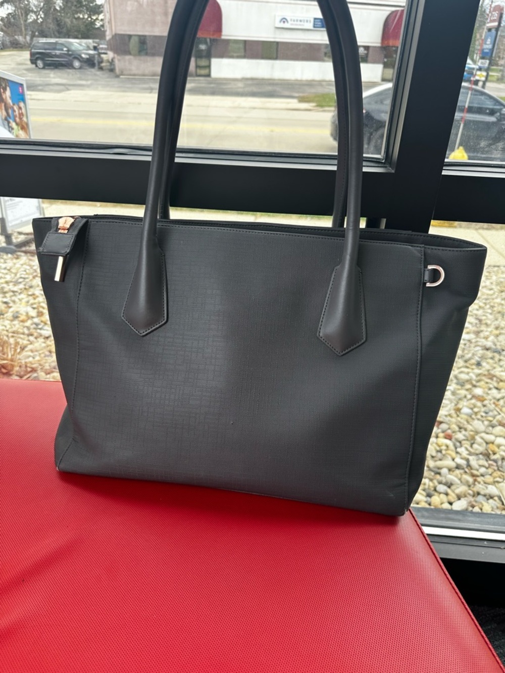 Dagne Dover Graphite Gray Textured Tote with Top Handles and Minimal Hardware
